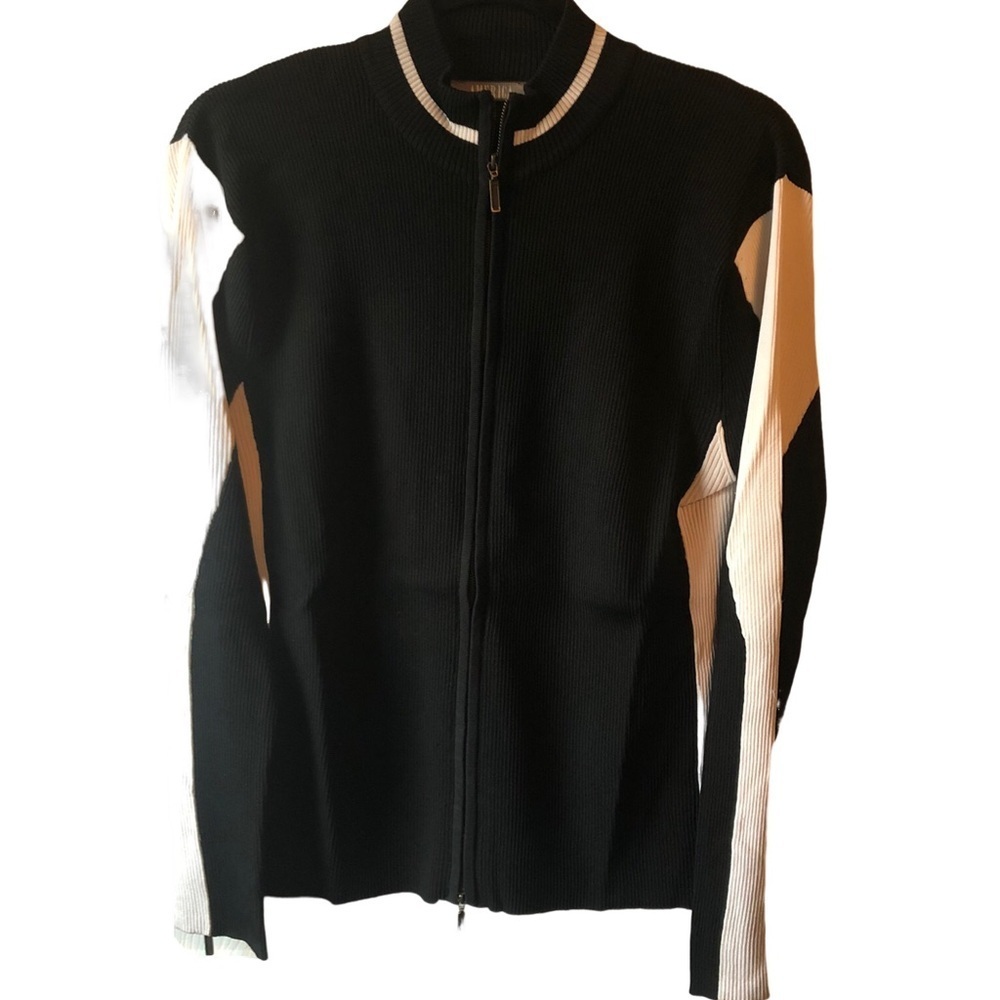 Tristan & America Zippered Front Contemporary Sweater, Black/White Size S - Picture 3 of 9